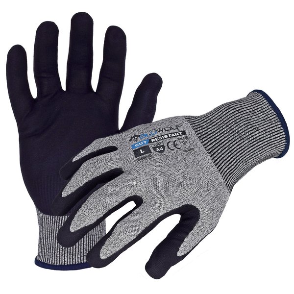 Azusa Safety Bluwolf 18 ga. ANSI A4 Cut Resistant Gray Gloves, Micro-Foam Nitrile/Polyurethane Palm Coating, S BW4040